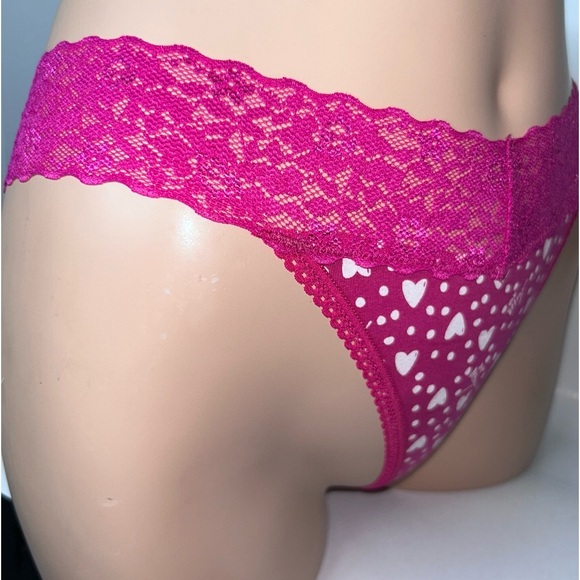 BETSEY JOHNSON Xoxo Heart Love & Polka Dots Barbie Pink Lace Waistband Thong NWT - Picture 6 of 11